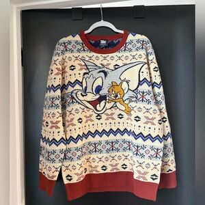 Tom and Jerry Graphic Crewneck Sweater - Cream and Red